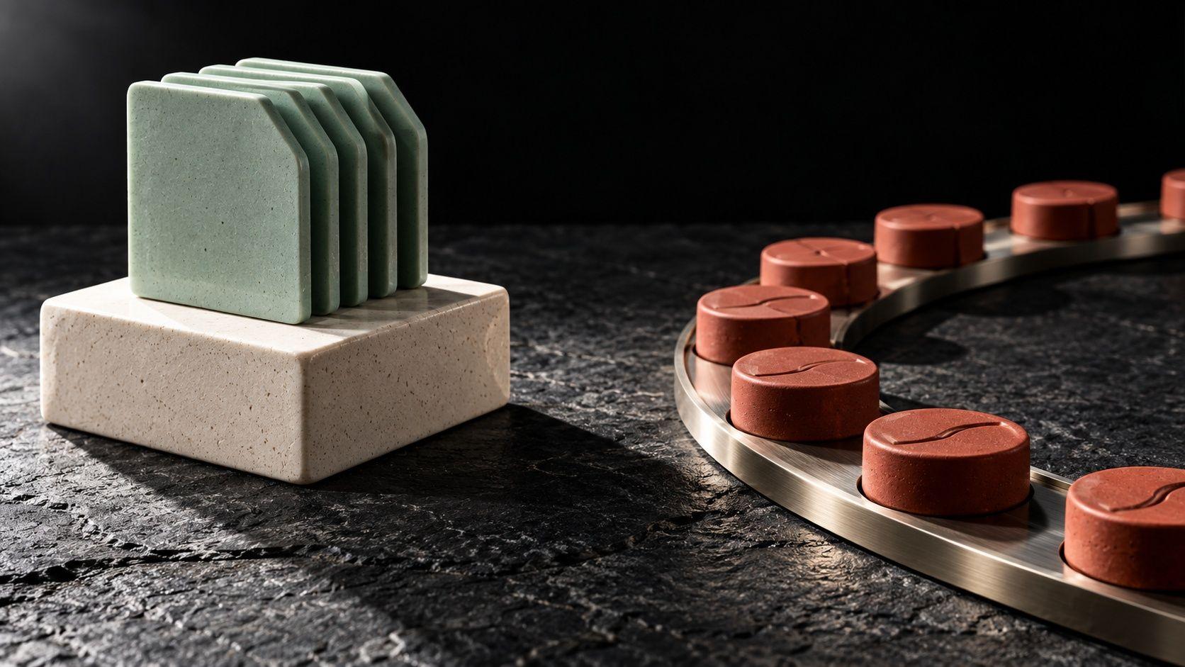 One large foundation structure and smaller repeating objects illustrate setup and recurring work