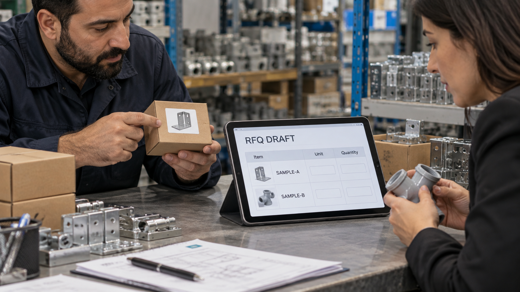 Reviewing a draft quotation request with separate item units