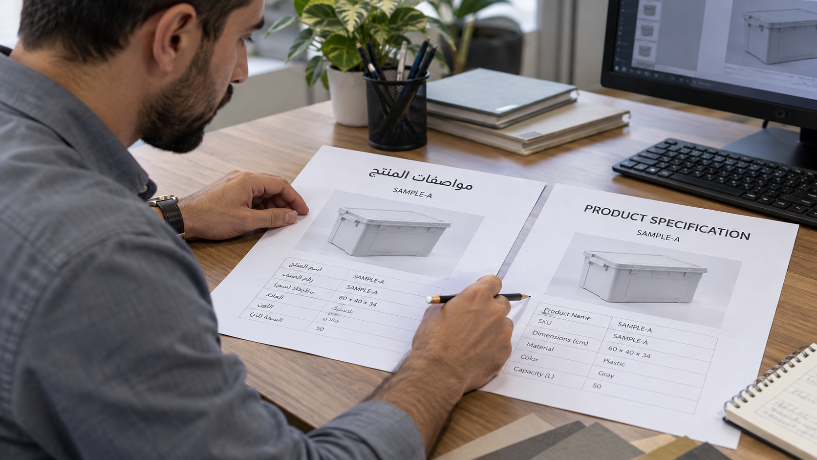 Reviewing Arabic and English product-specification proofs
