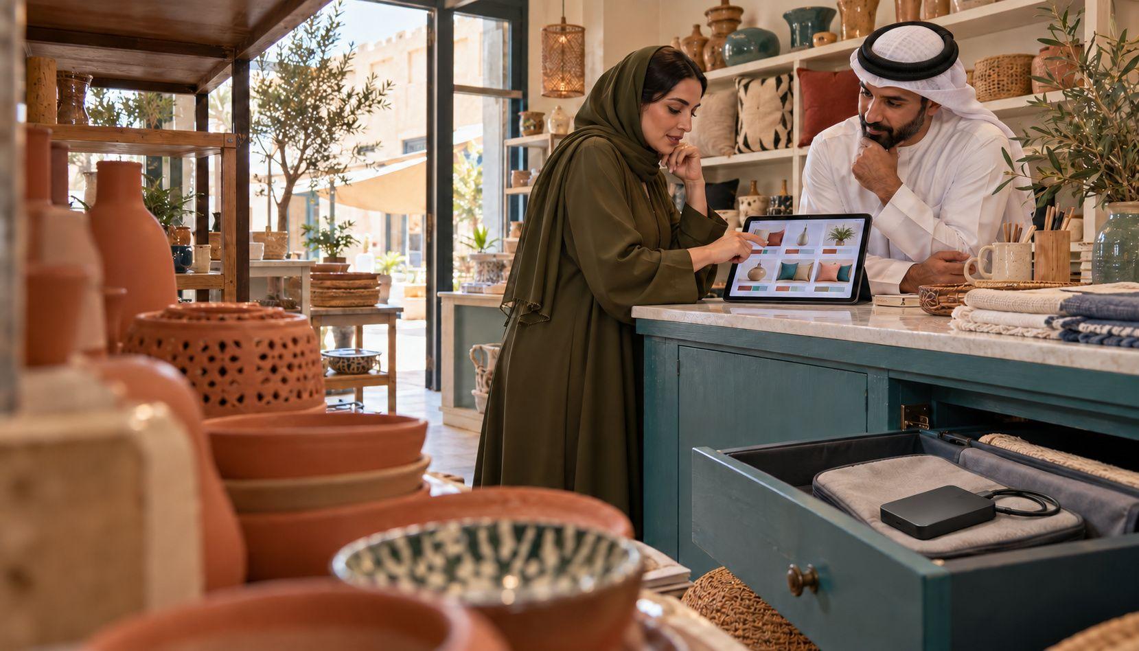 Generated Kuwaiti homeware shop discussing inventory recovery priorities with separate backup media