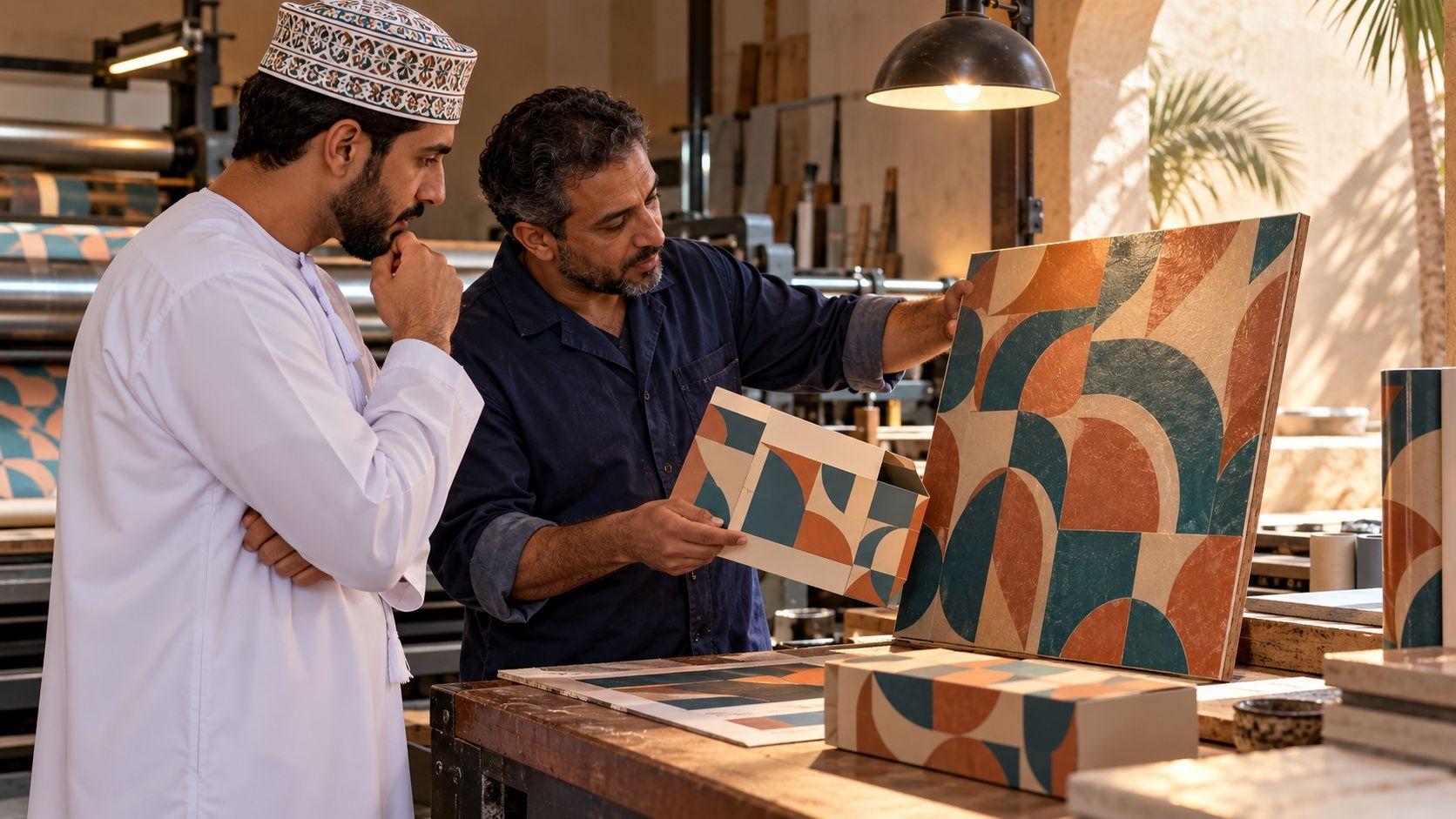 Generated Nizwa workshop reviewing an original signage and packaging production proof