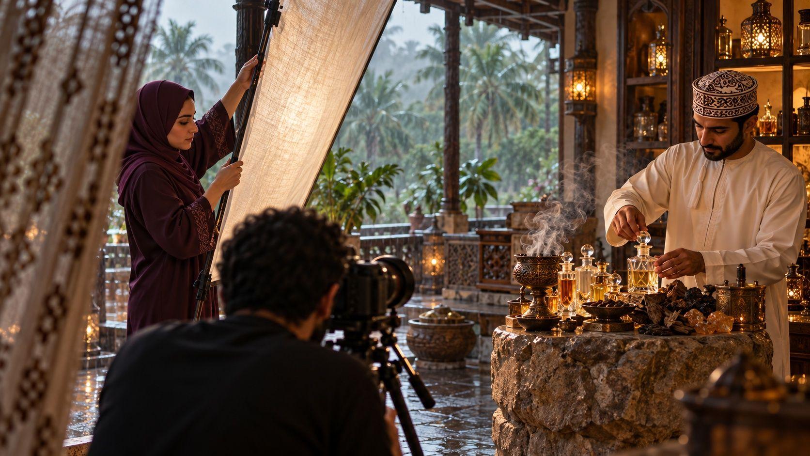 Generated visual-production session for perfume and incense material in Salalah, Sultanate of Oman