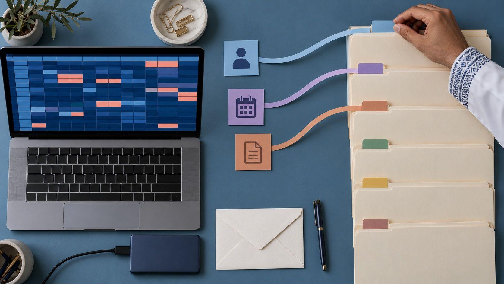 Generated visual field map connecting spreadsheet records to client, appointment and document folders