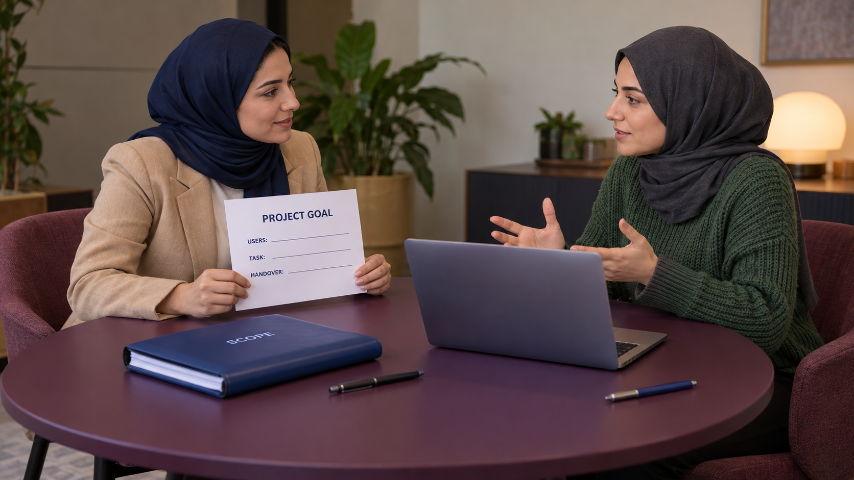 مشهد افتراضي لمناقشة هدف مشروع ومتطلبات التسليم