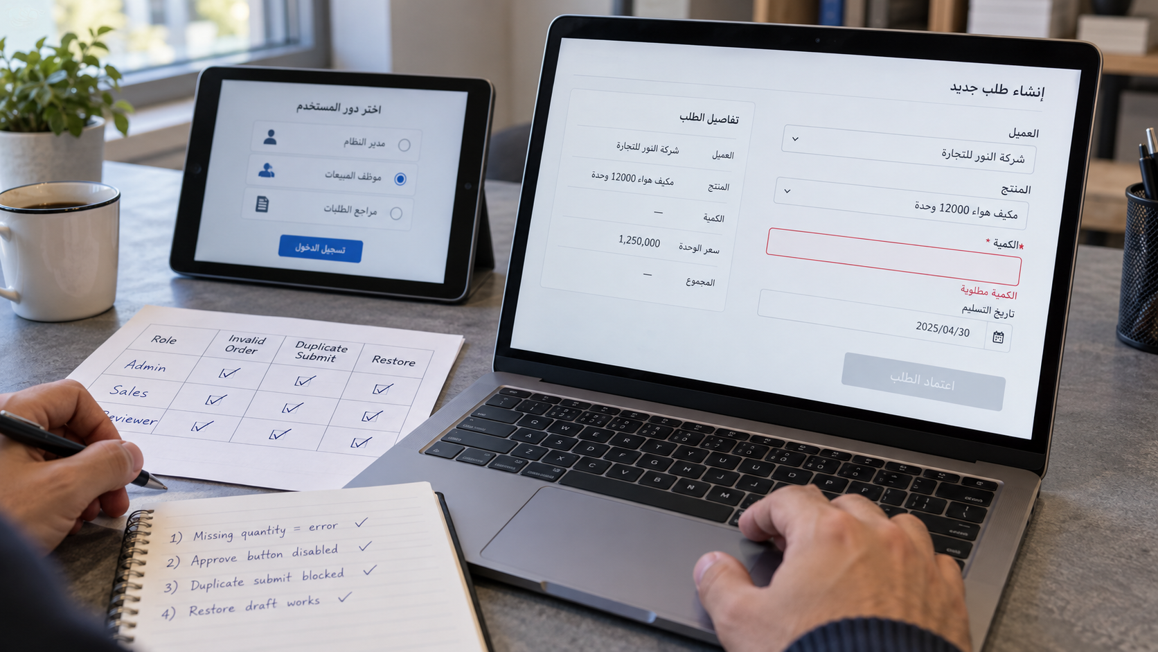 Acceptance testing an order system in a generated scene