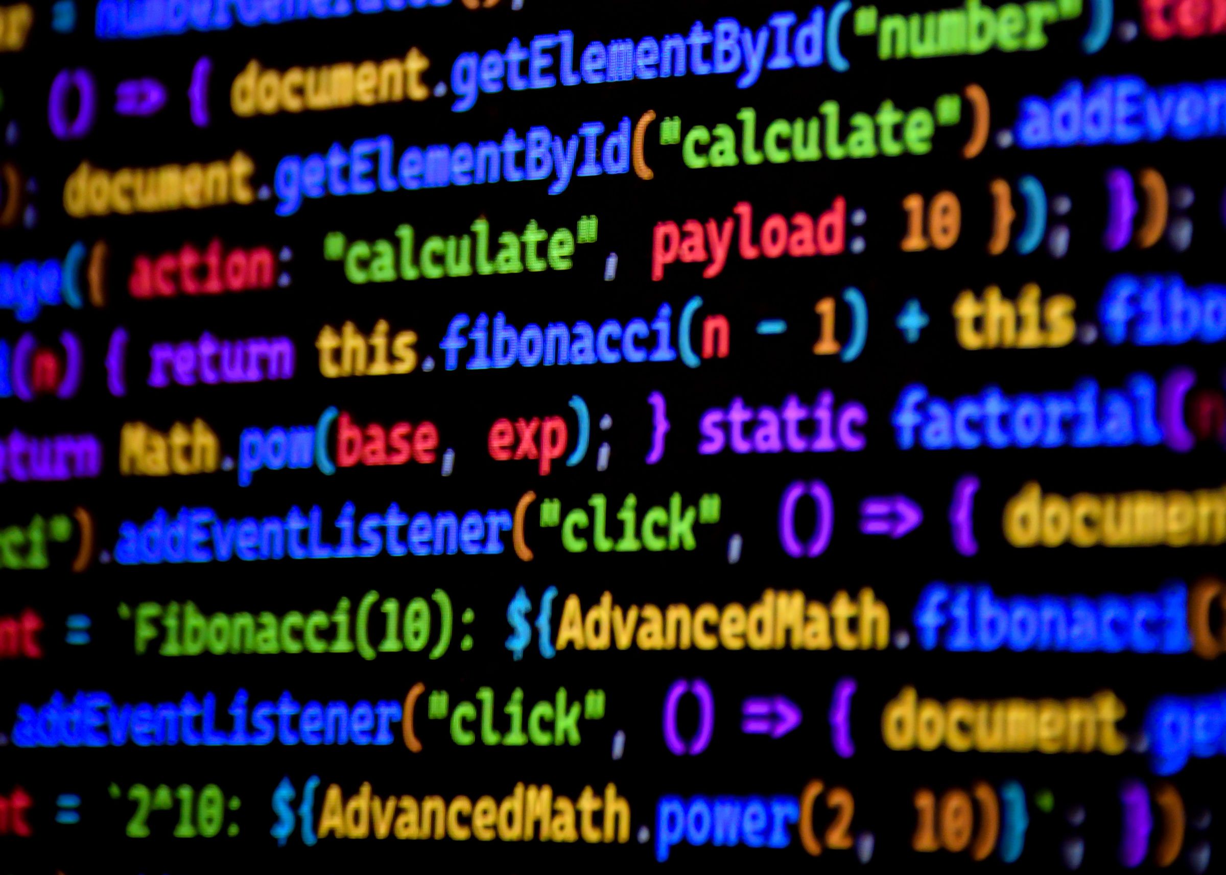Close-up of JavaScript source code on a computer screen