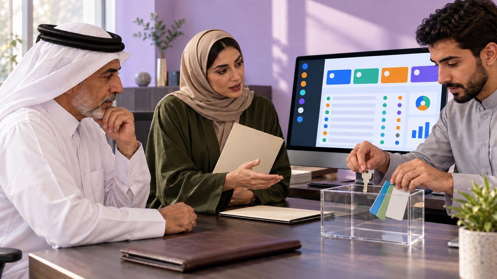 Generated Al Rayyan team reviewing website access and file handover without actual personal data
