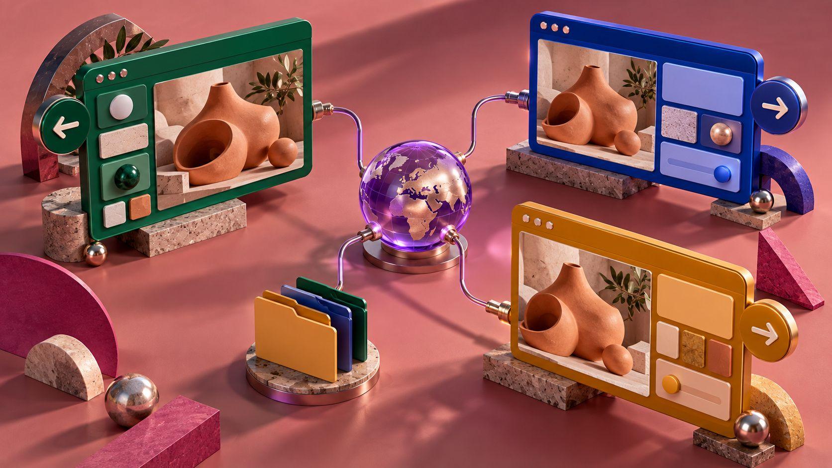 Generated three-language website sculpture showing direction and content responsibilities