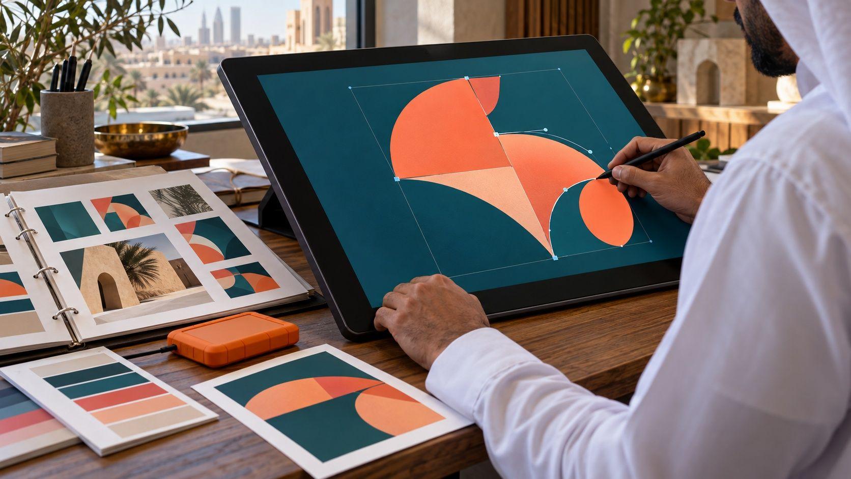 Generated editable-design handover check showing abstract control points and delivery materials, without a real vendor interface