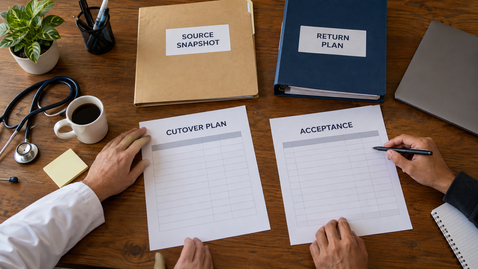 Fictional cutover, acceptance and return plans awaiting approval