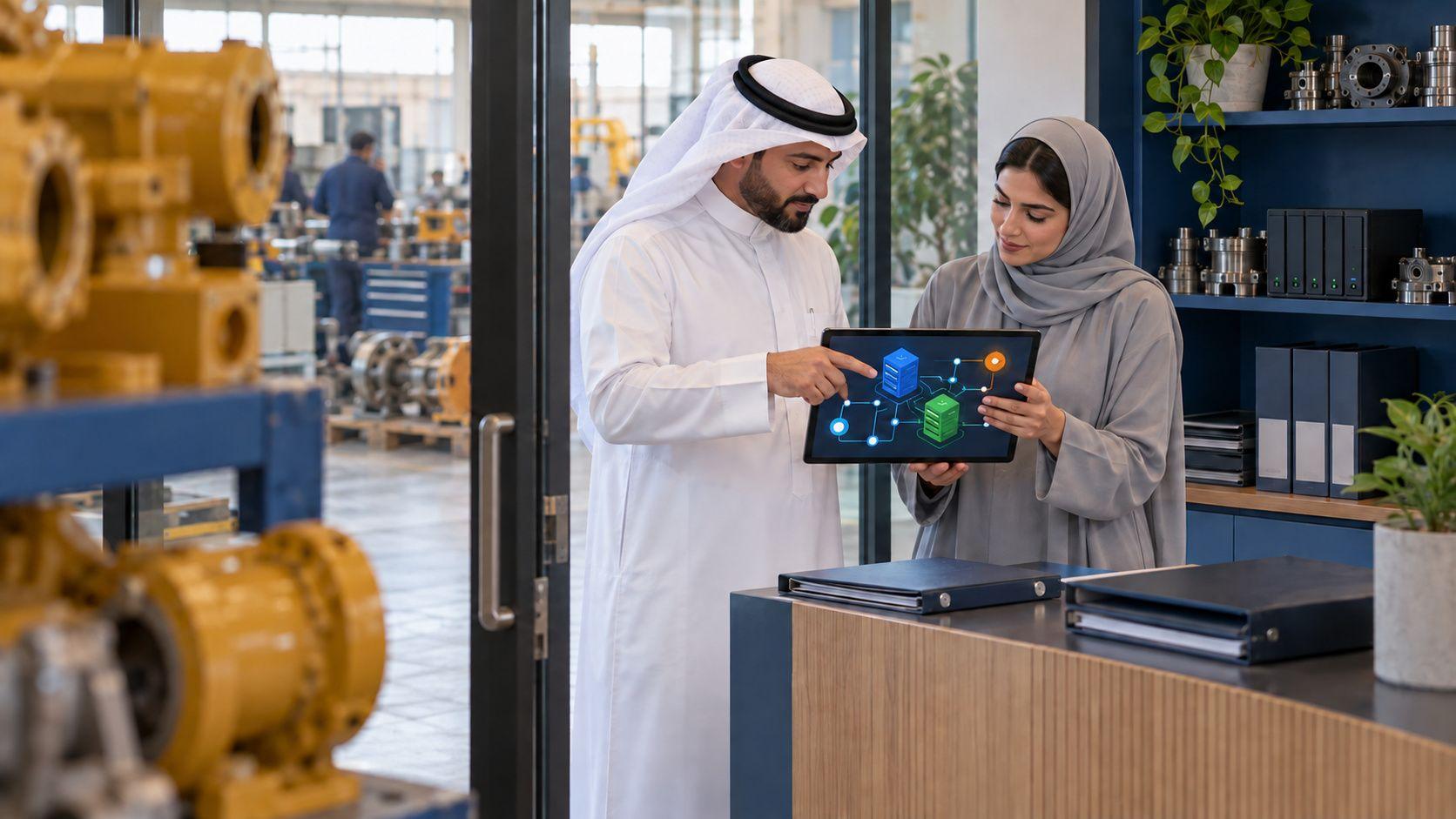 Generated Dammam engineering workshop reviewing company data location and hosting scope using a fictional diagram