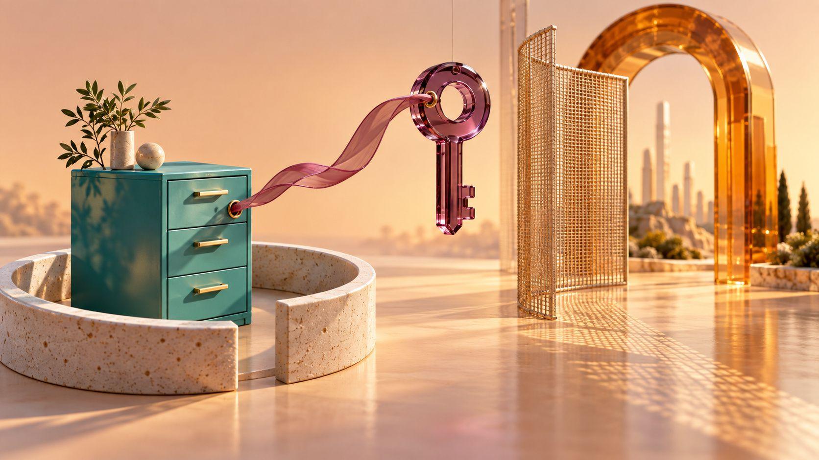 Generated abstract sculpture distinguishing physical data location, access control and jurisdiction