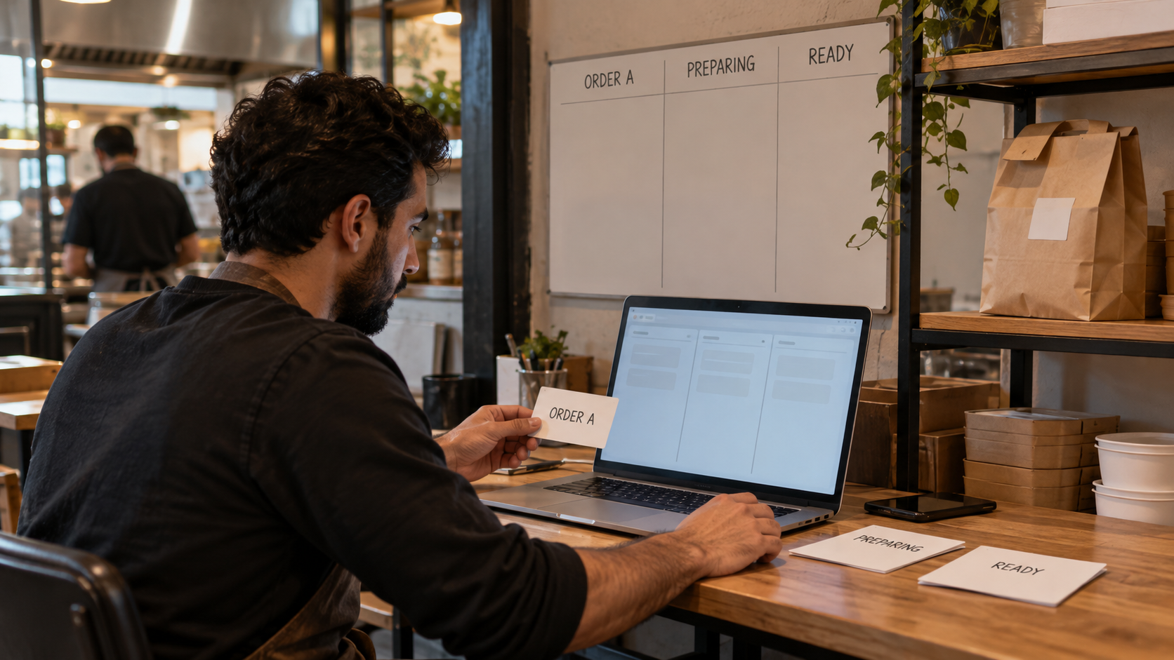 Reviewing order, preparation and ready-for-pickup cards in a dispatch office