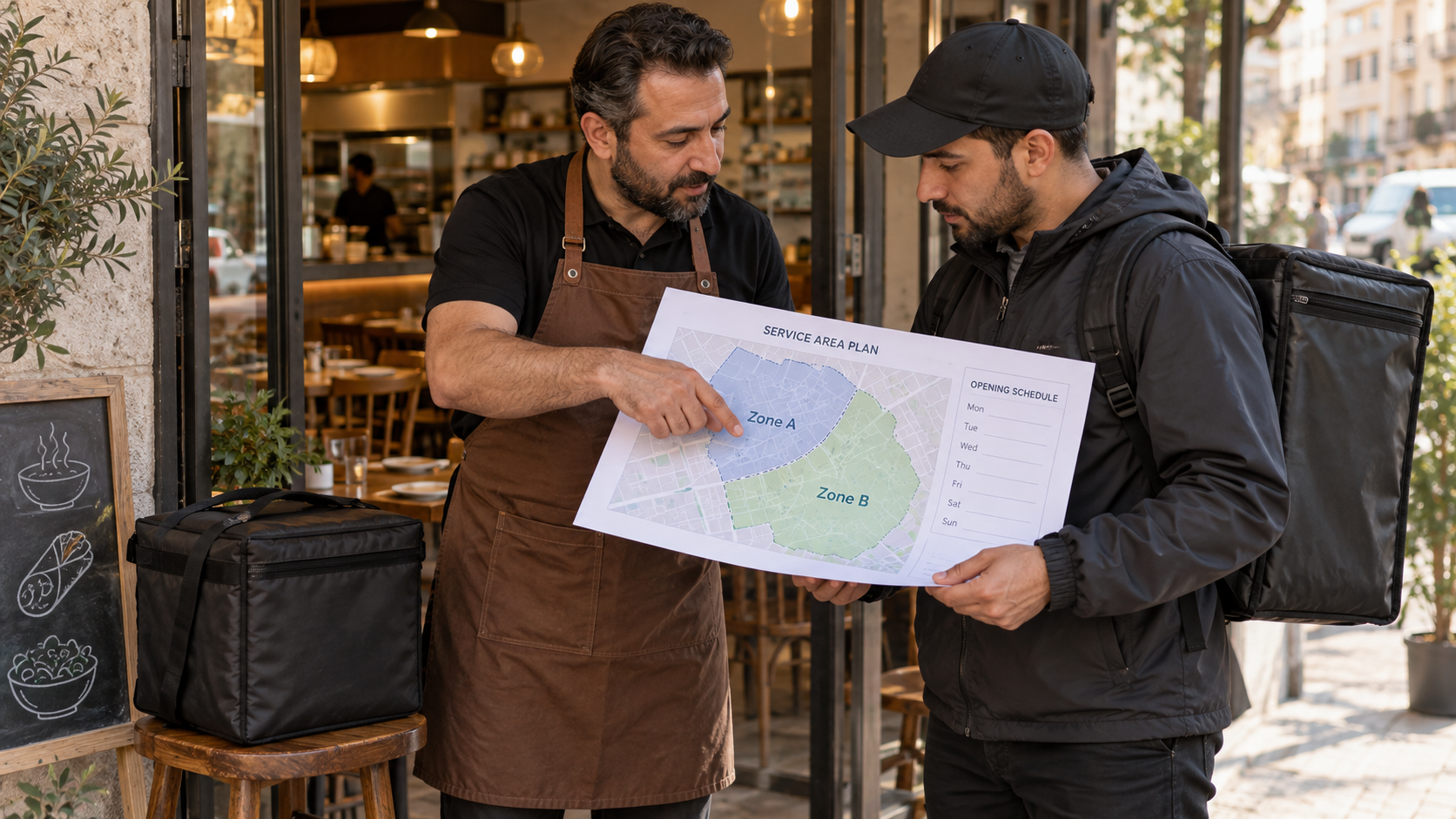 Reviewing service boundaries and schedules with a courier