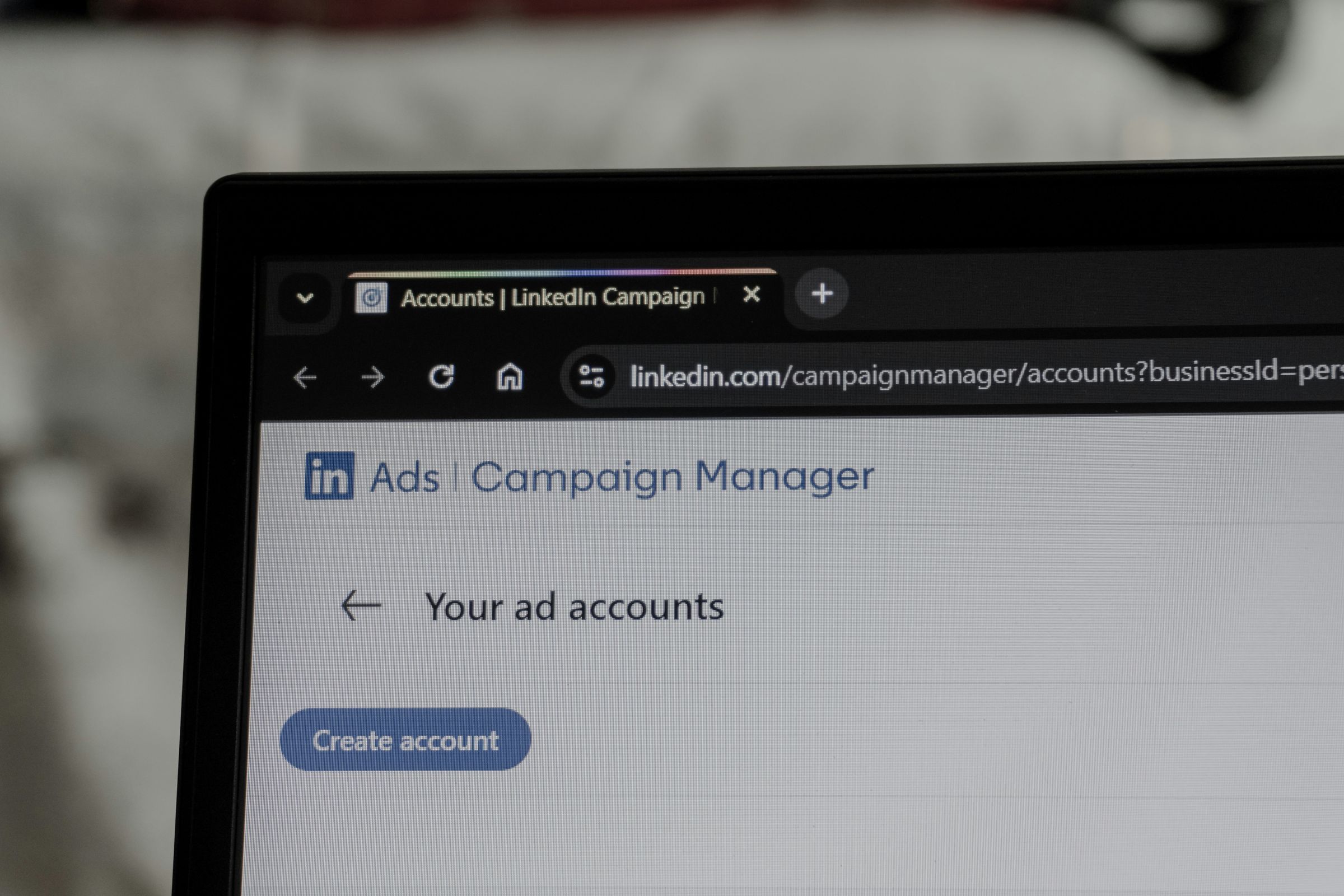 Managing advertising accounts on a computer