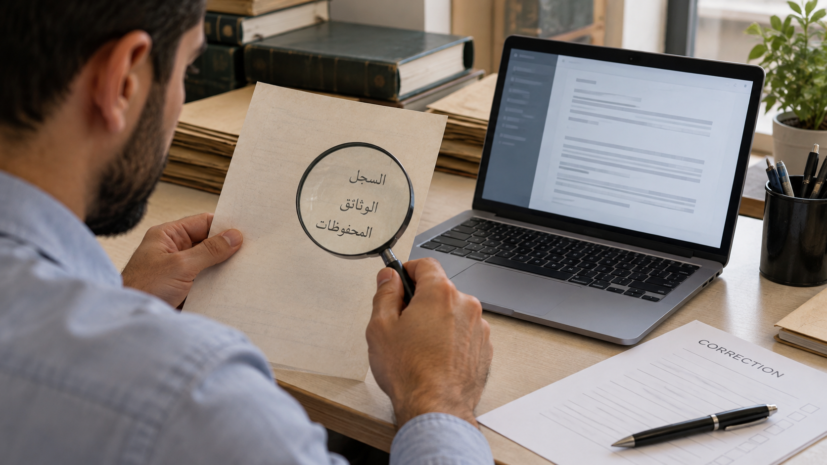 Reviewer compares a fictional Arabic page with illustrative extracted text
