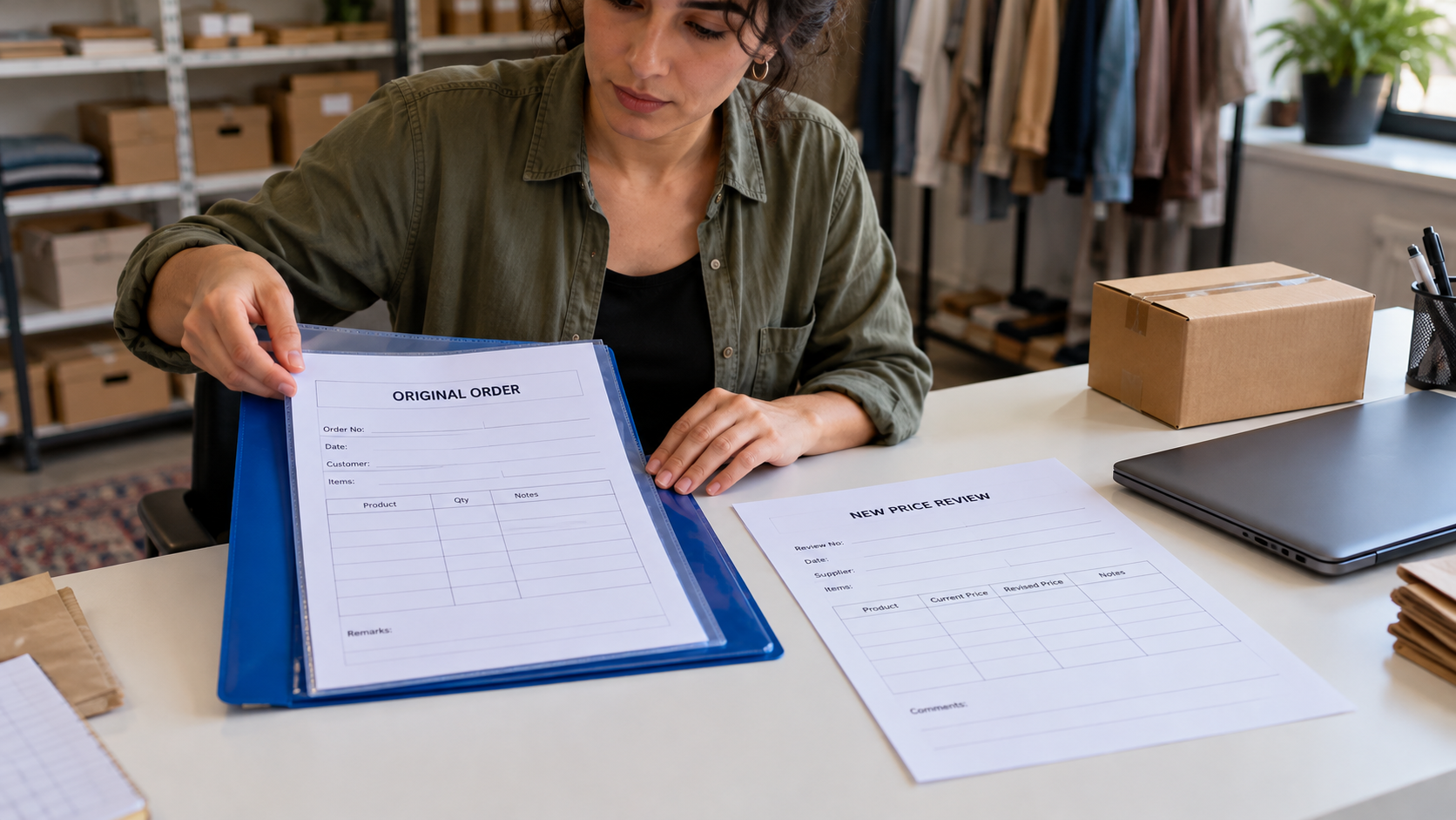 Preserving an original-order sheet beside a separate new-price review