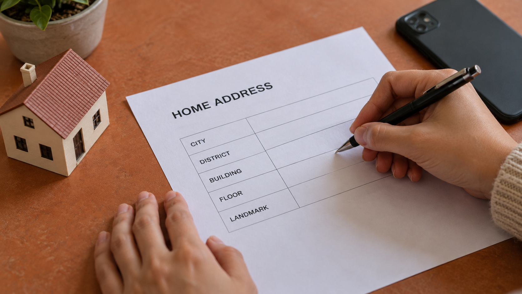 Illustrative worksheet for city, district, building, floor and nearby landmark