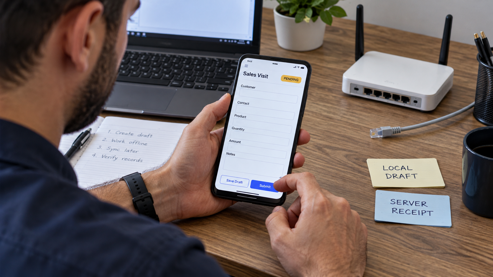 Testing a pending phone draft with network connectivity disconnected