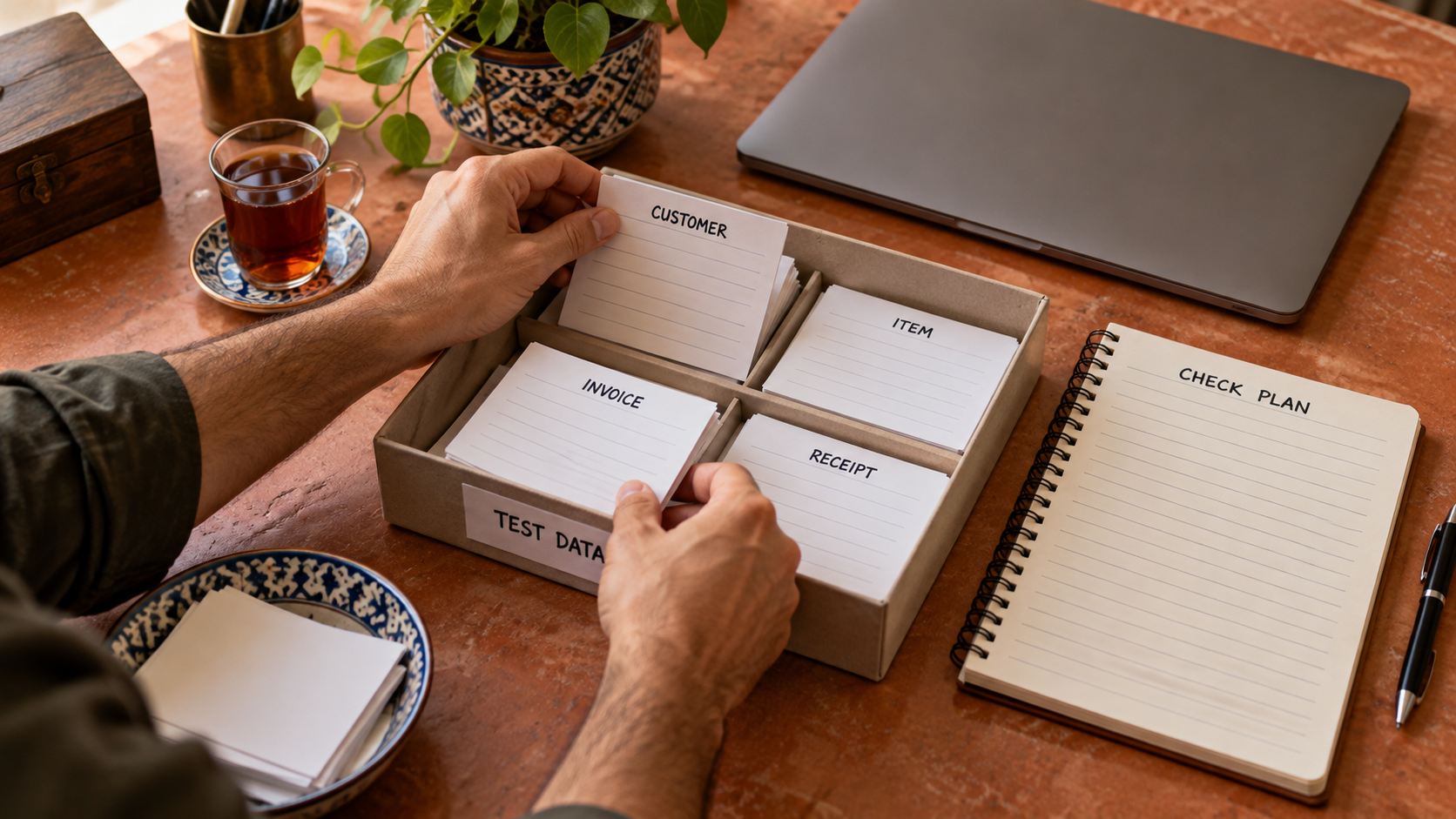 Preparing fictional customer, item, invoice and receipt cards