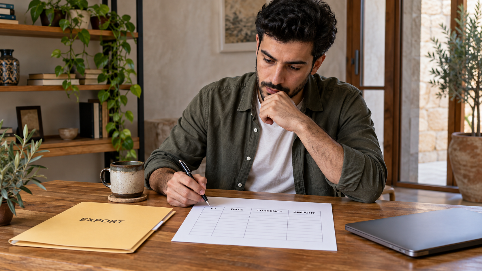 Designing an export check with document identifier, date, currency and amount columns
