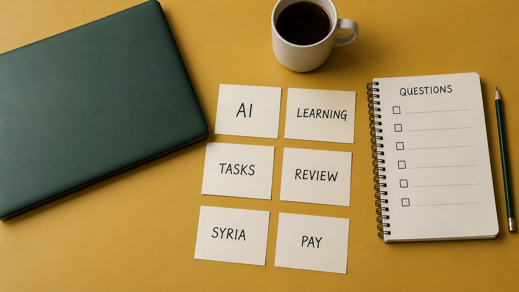بطاقات أسئلة عن الذكاء الاصطناعي والتعلم والمراجعة وسوريا والدخل