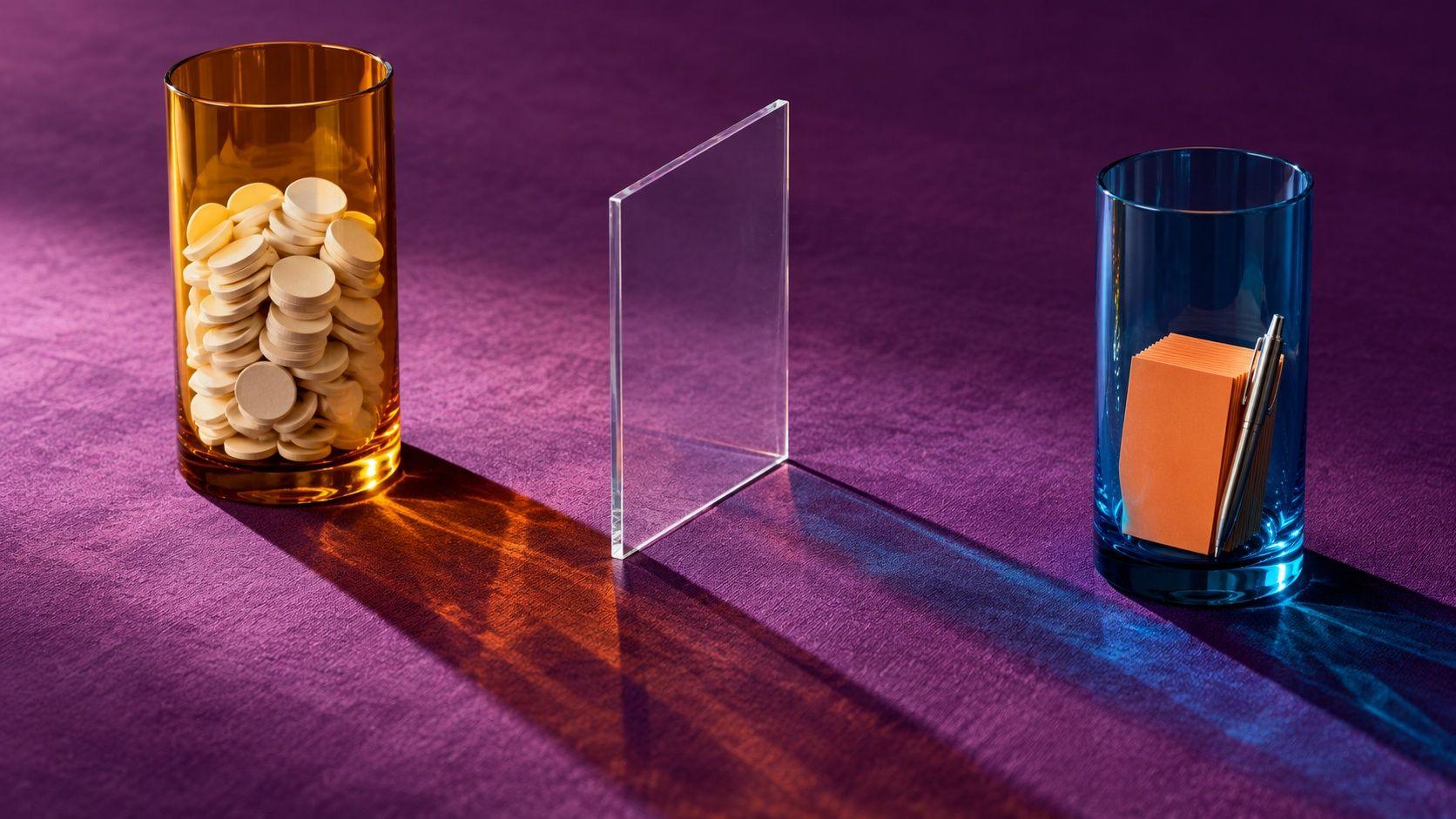 Conceptual separate vessels representing advertising clicks and campaign-management work, without currency or prices