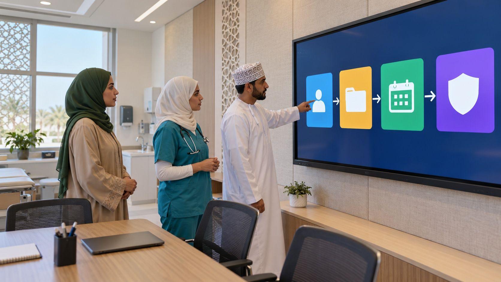 Generated Sohar clinic staff training on illustrative workflow roles in the Sultanate of Oman