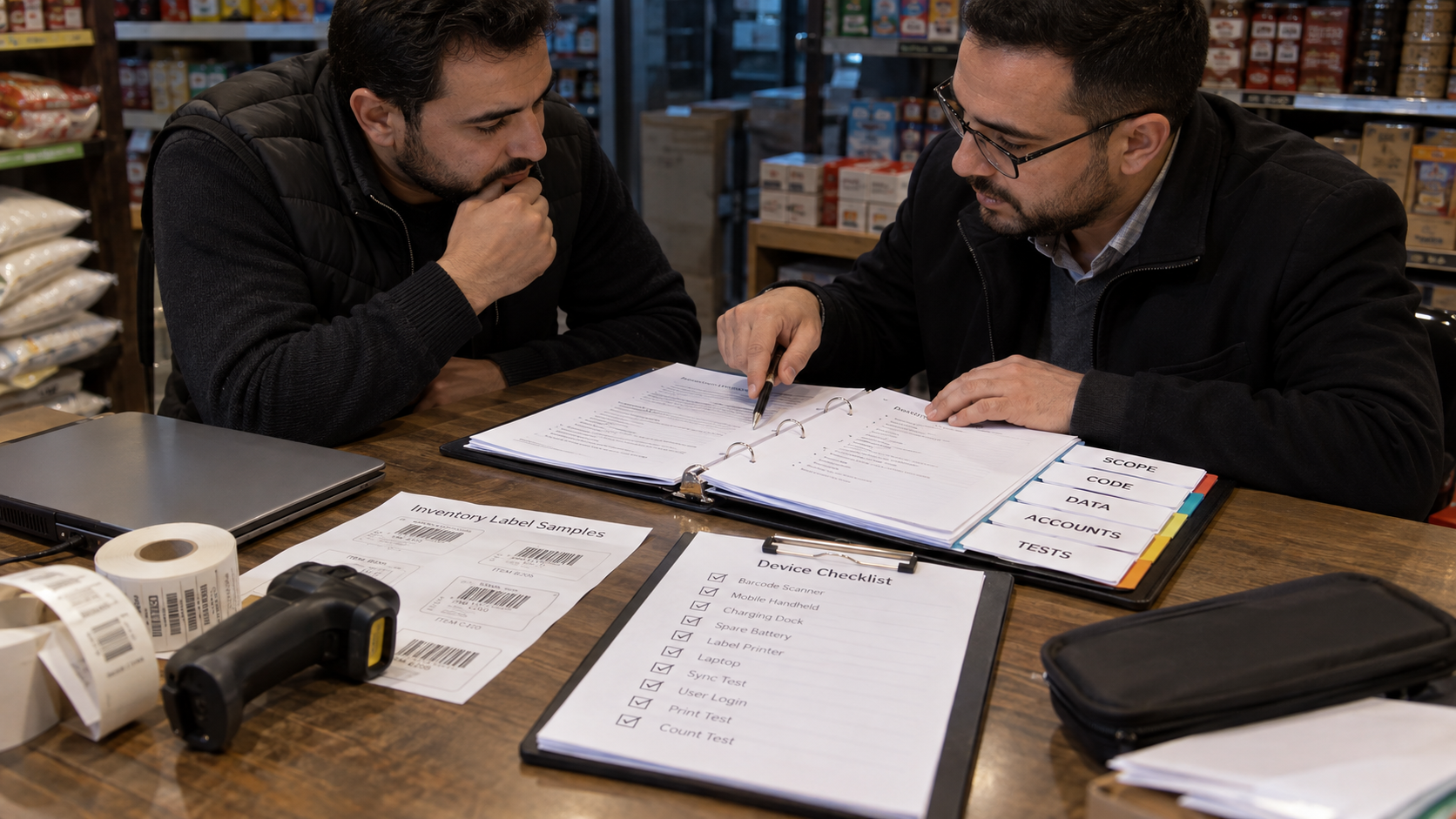 Reviewing a handover binder for scope, data and tests