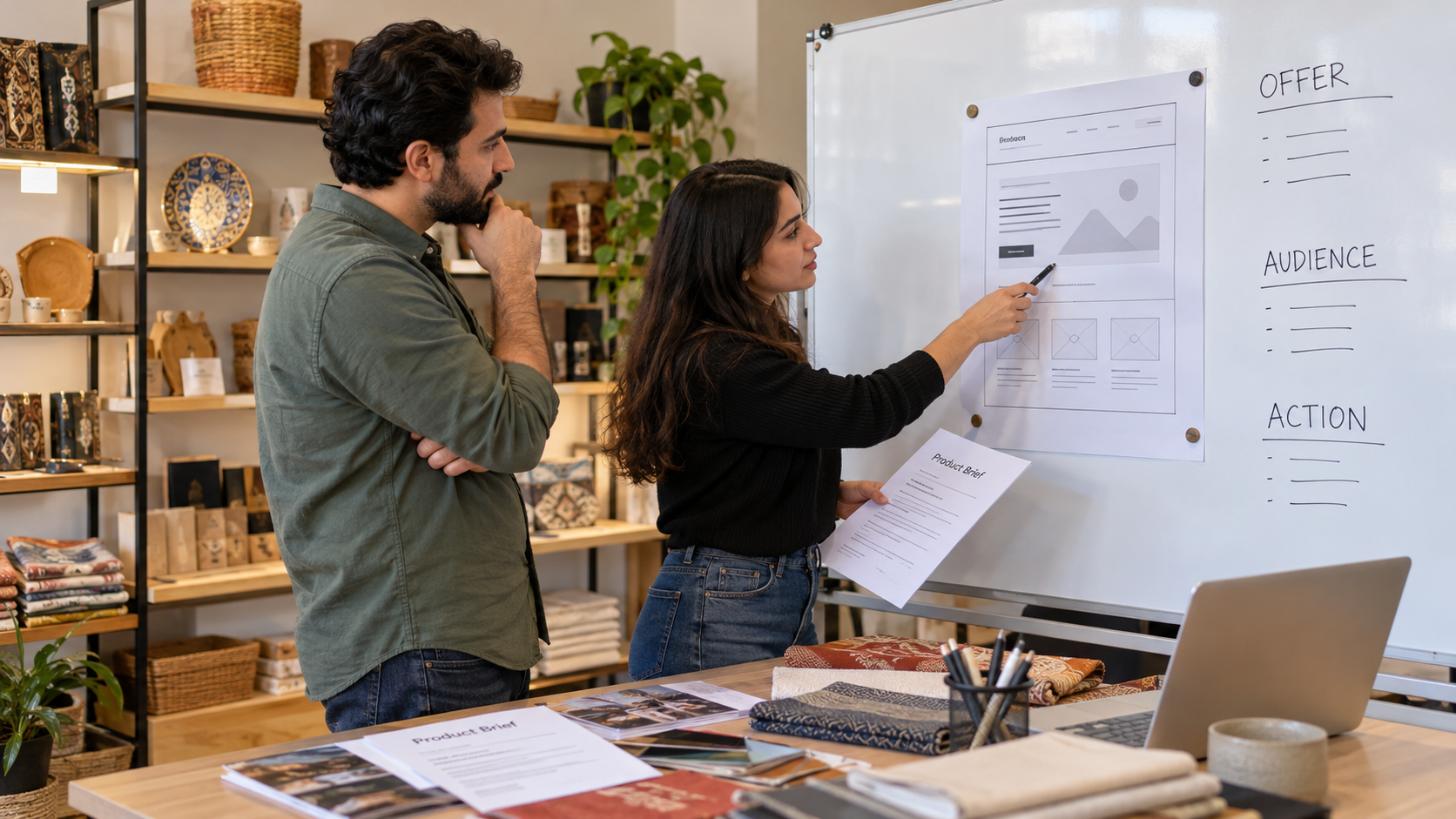 Reviewing an offer, audience and action on a page brief