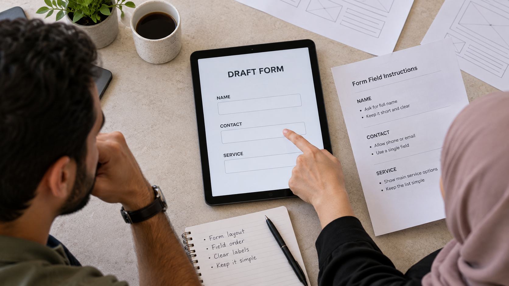 Reviewing Name, Contact and Service fields in a draft form