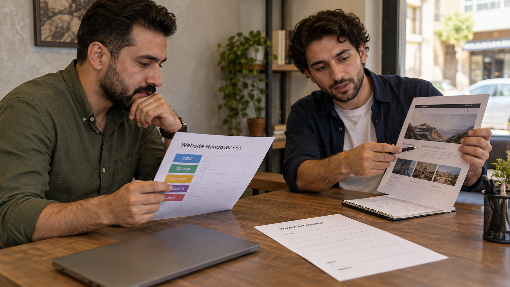 Reviewing a page and code, design, content, account and data handover