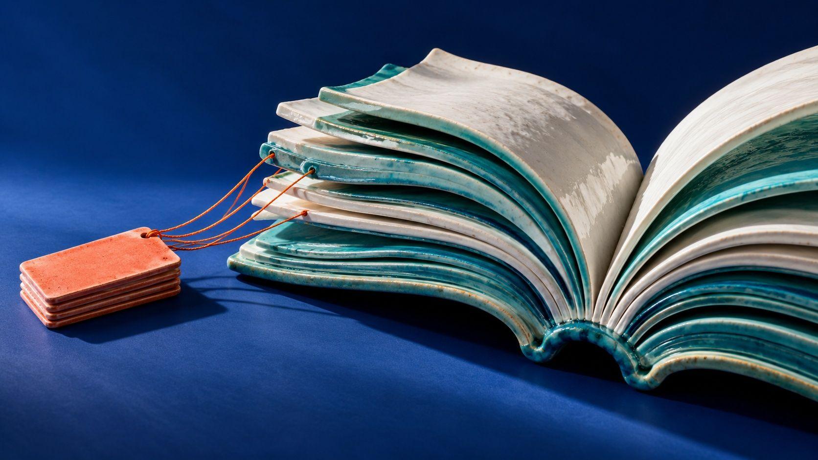 Conceptual image of a small coral index beside substantial turquoise and white reference pages