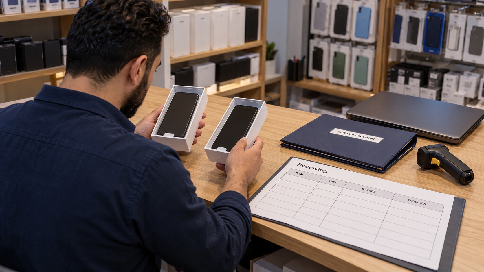 Matching two boxed devices to a blank receiving record
