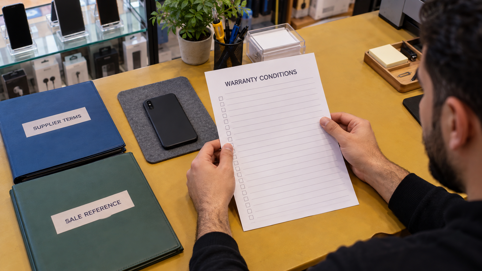 Reviewing blank warranty conditions with supplier and sale-reference folders