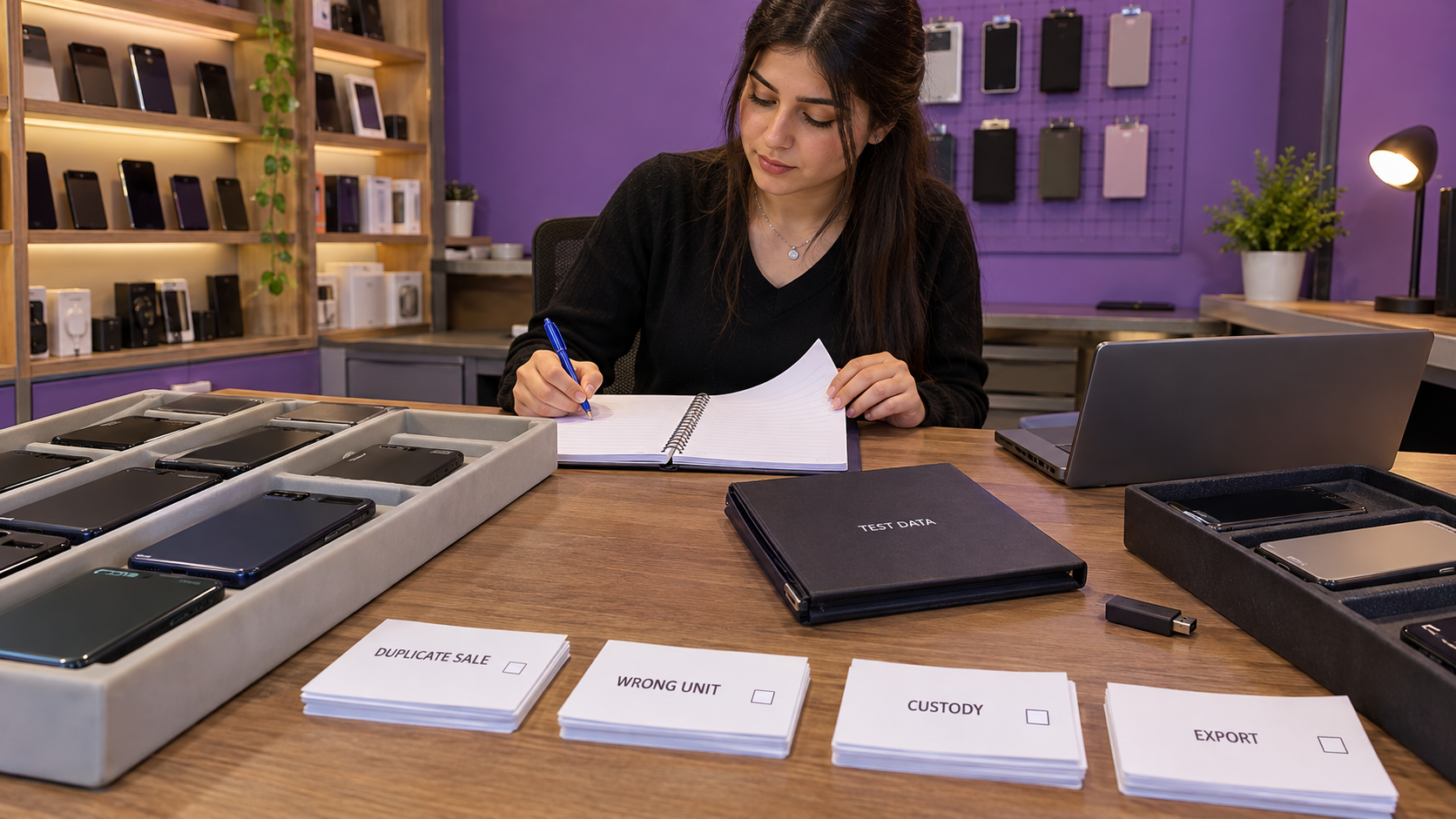 Preparing duplicate-sale, wrong-unit, custody and export test cases