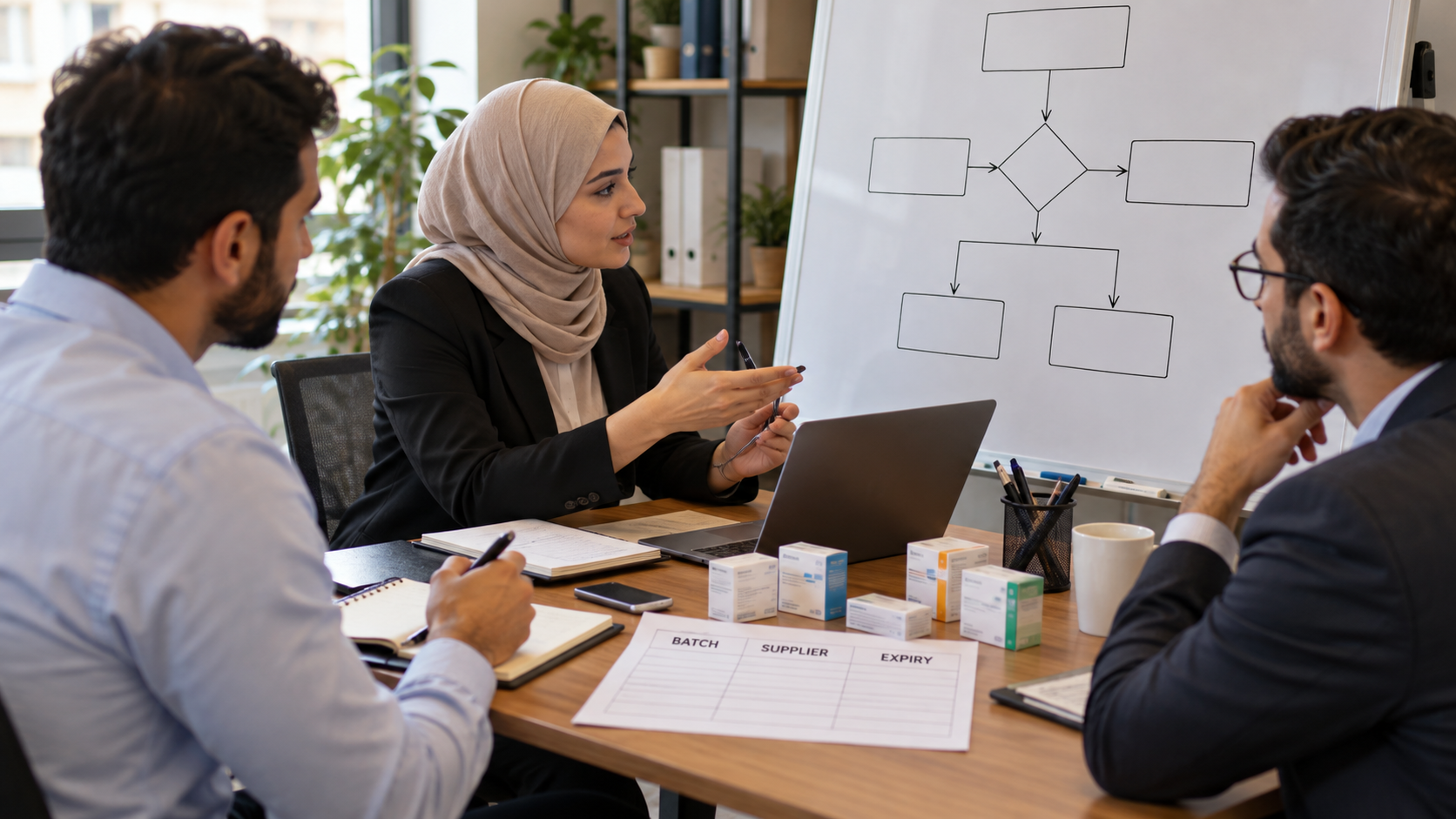 Fictional planning meeting about supplier, batch and expiry data
