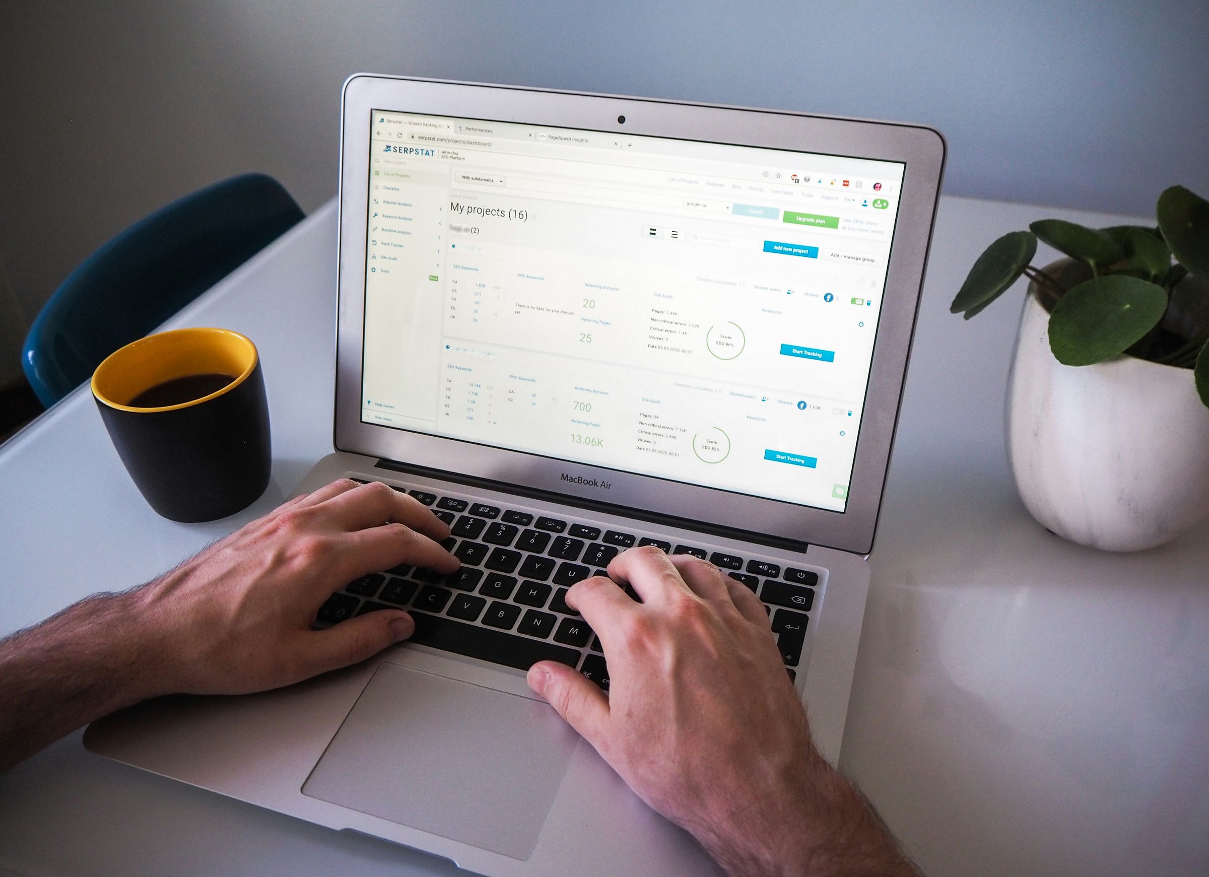 Computer displaying the Serpstat SEO analysis platform