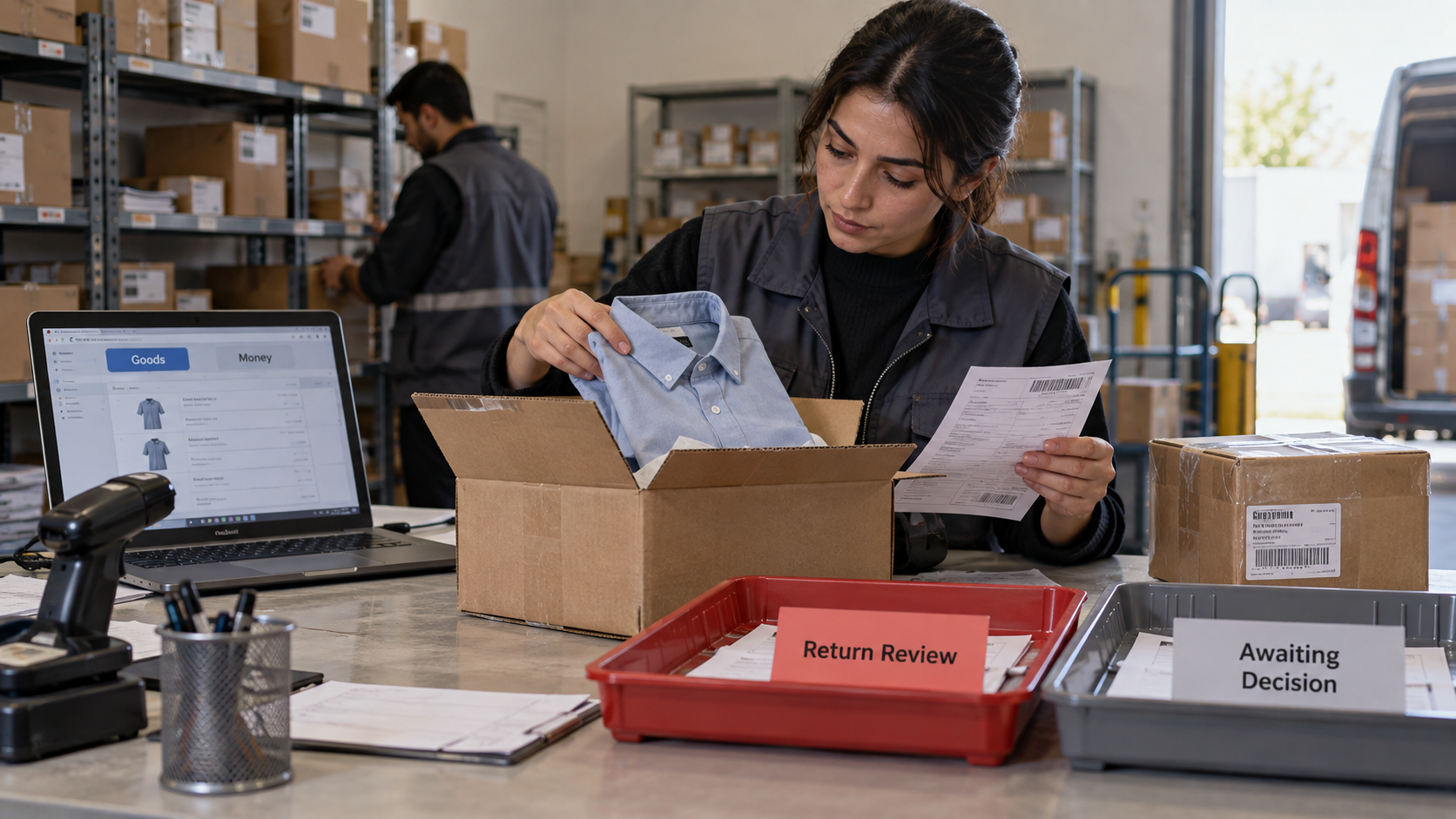 Inspecting a returned parcel separately from its financial review