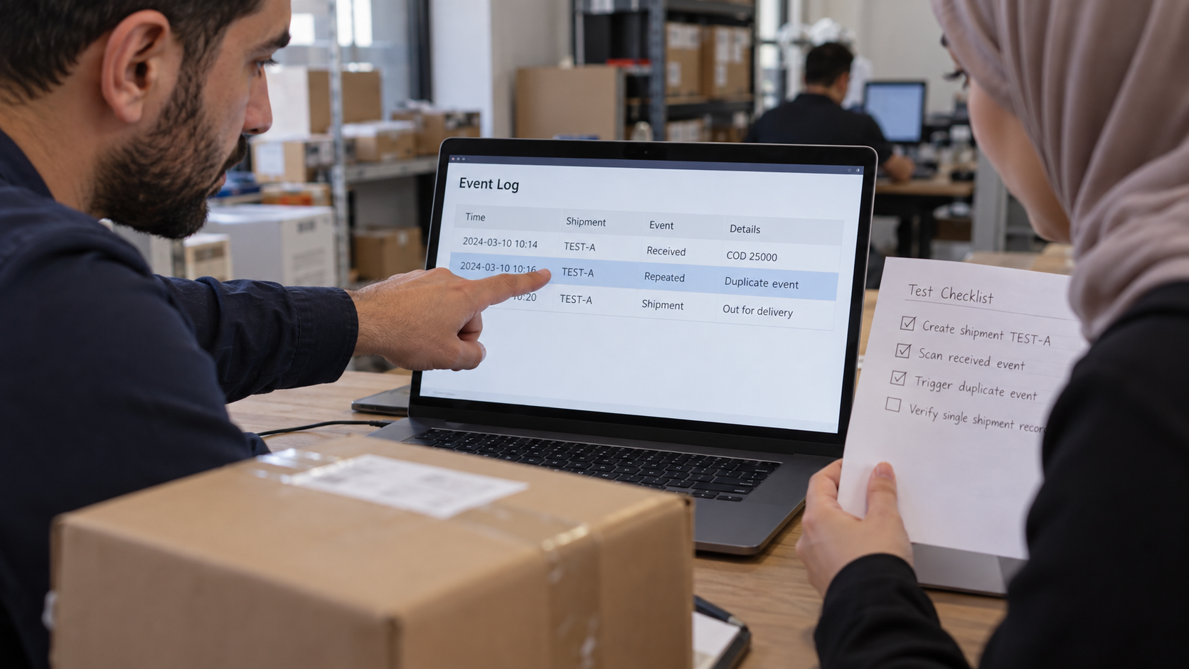 Inspecting a repeated training event against one shipment record