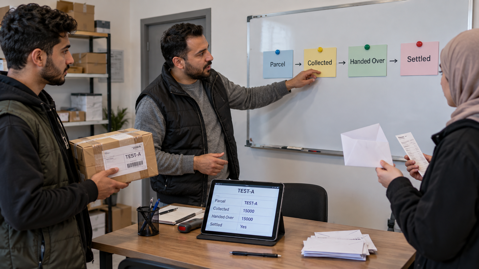Explaining parcel, collection, handover and settlement stages