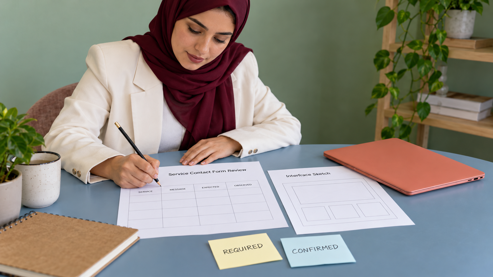 مراجعة ورقية لحالات نموذج طلب خدمة ورسمة واجهة فارغة