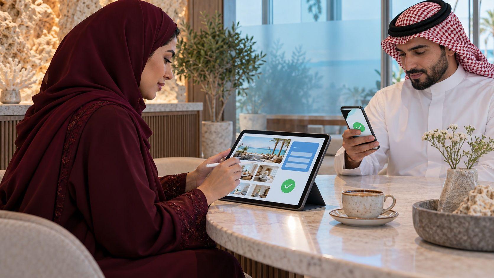 Generated Jeddah team checking a conceptual enquiry form and service confirmation after repair