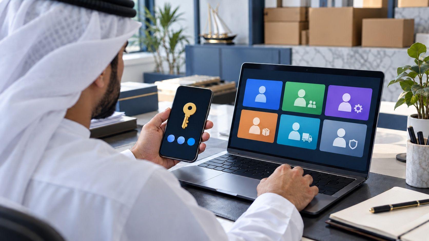 Generated Emirati administrator checking symbolic authentication prompts on two devices