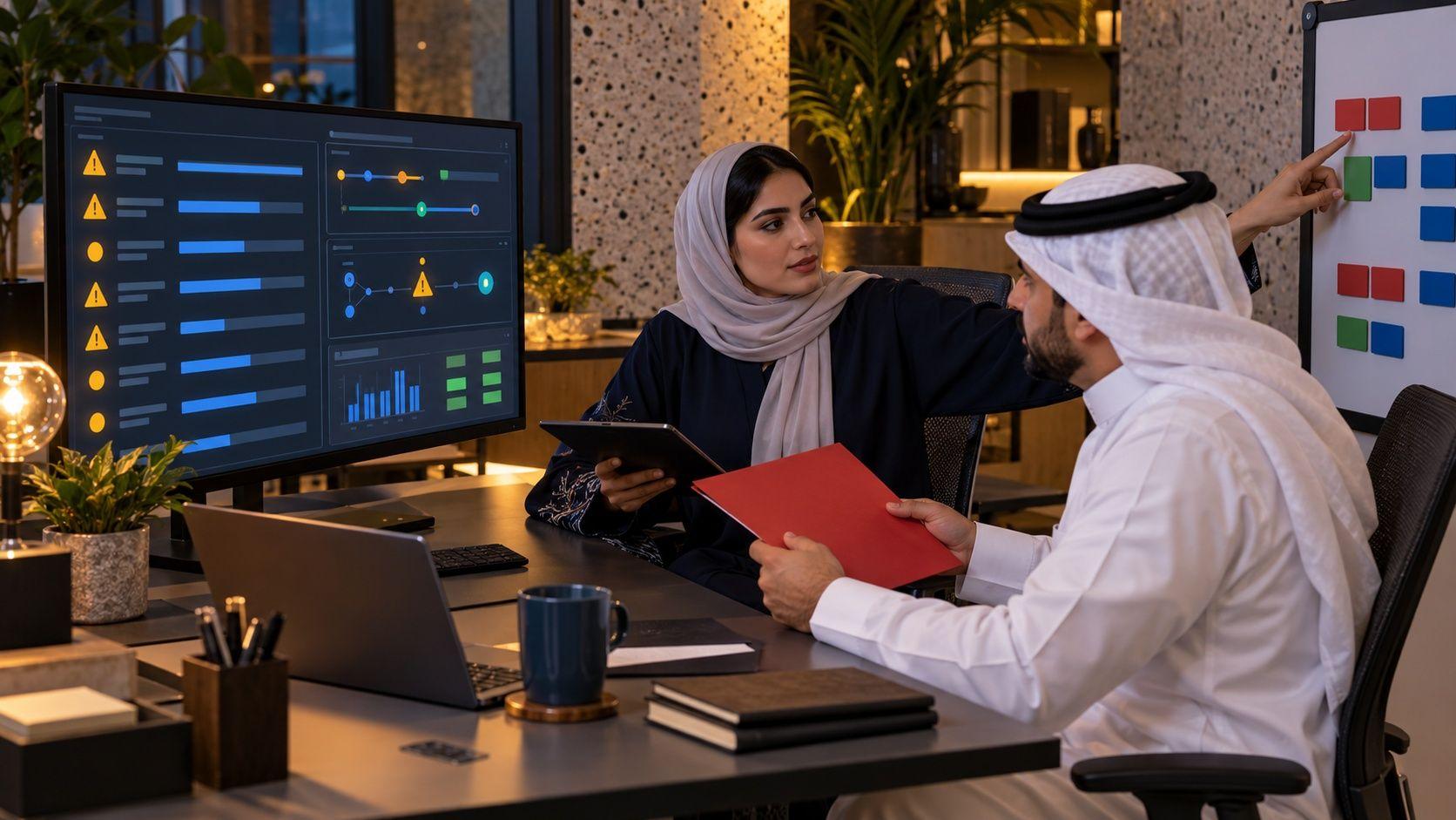 Generated Manama team rehearsing security alert handling with symbolic event panels