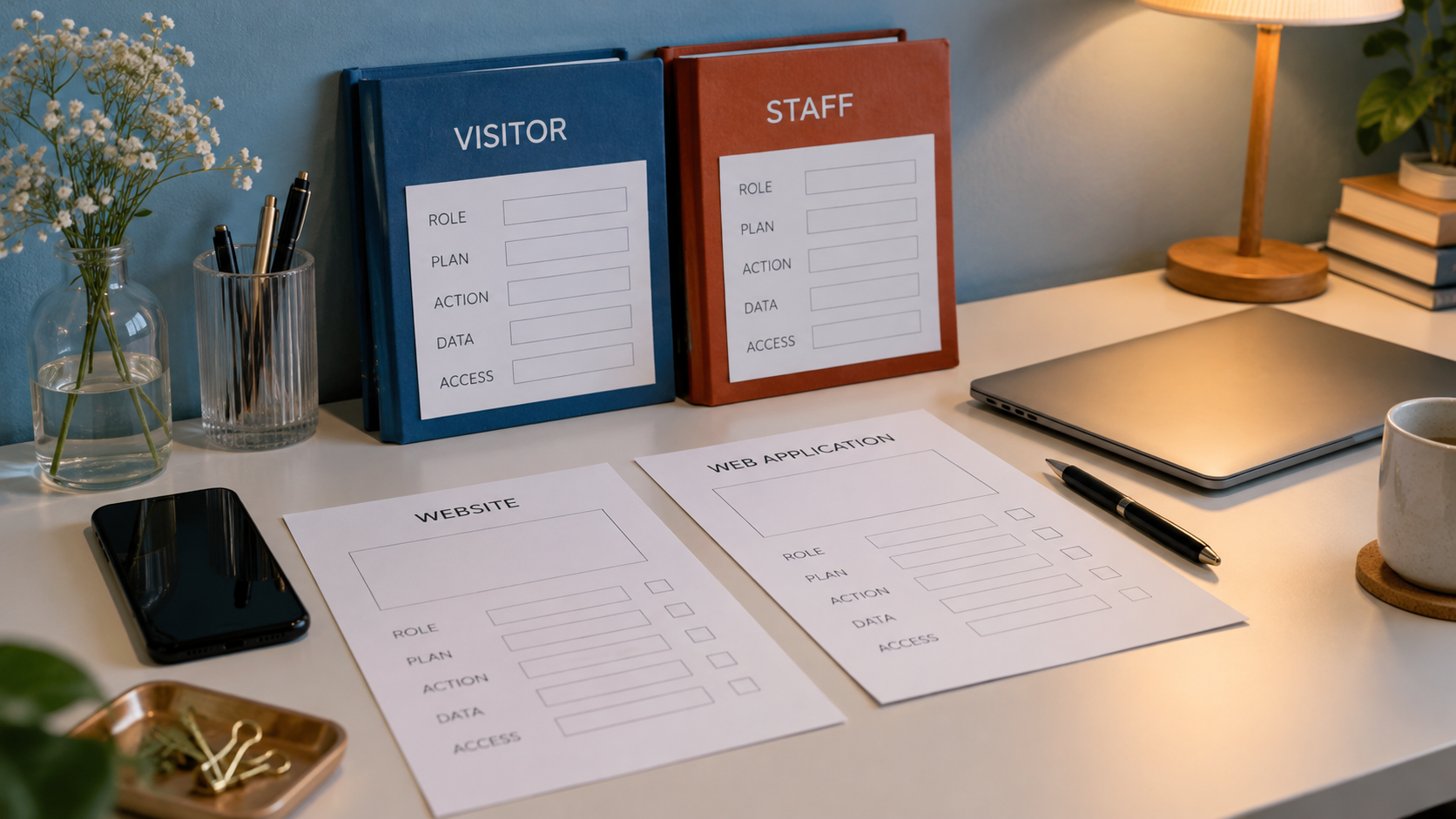 Visitor and staff folders with blank role and access fields