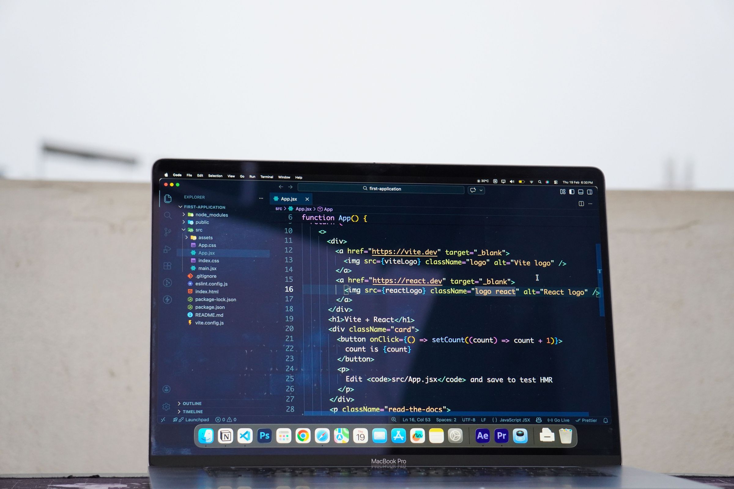 User interface code displayed on a laptop