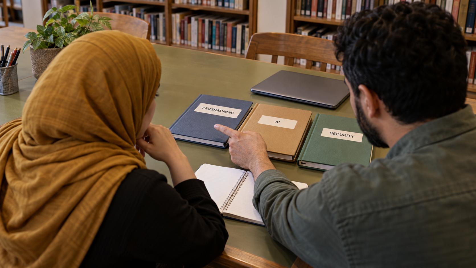 Adult learners distinguishing programming, AI and security study folders