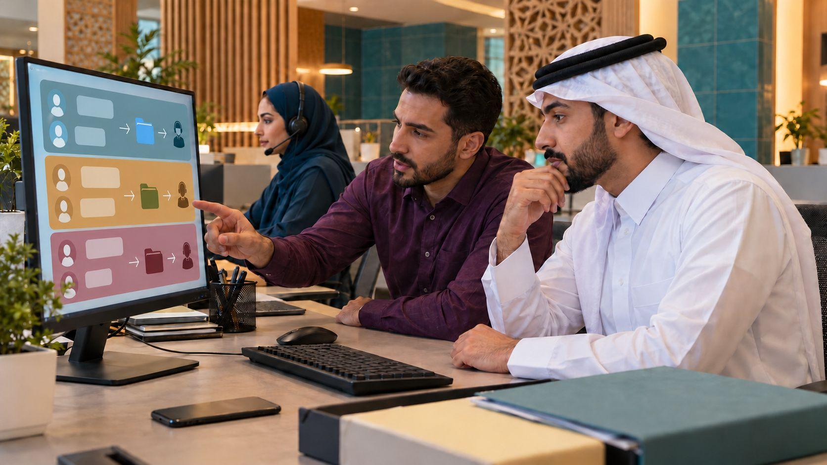Generated Gulf university admissions team reviewing fictional human-referral queues