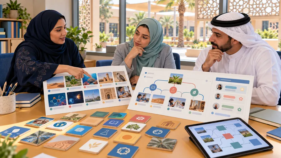 Generated Gulf school team comparing configurable course cards with a custom teaching workflow and dashboard